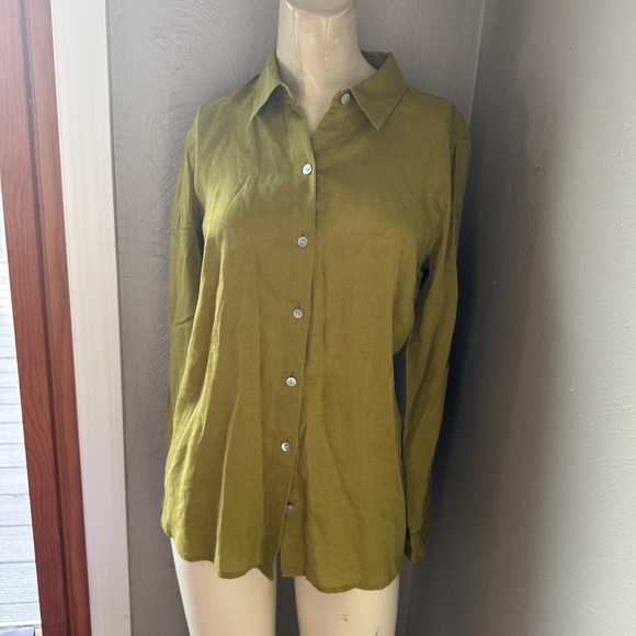 J. Jill "I love linen" button down shirt, olive color, size XS, linen - Picture 2 of 11